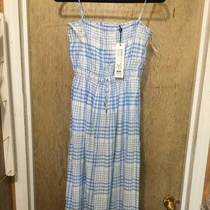 NWT Minkpink Emery   Midi dress blue and white size small drawstring at waist